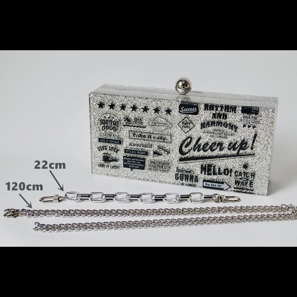 Roxy, Silver Sparkle Print Acrylic Clutch - Picture 7 of 8